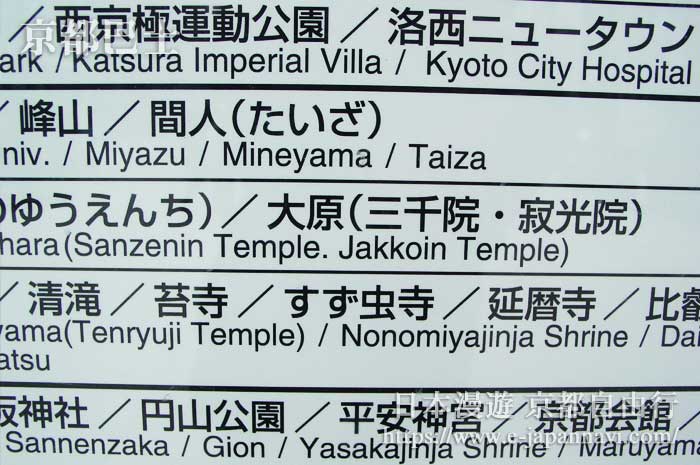 每條京都巴士線路開往的主要景點資訊