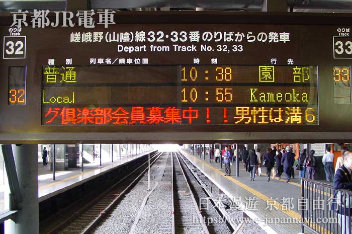 JR嵯峨野線京都站列車發車時刻電光板