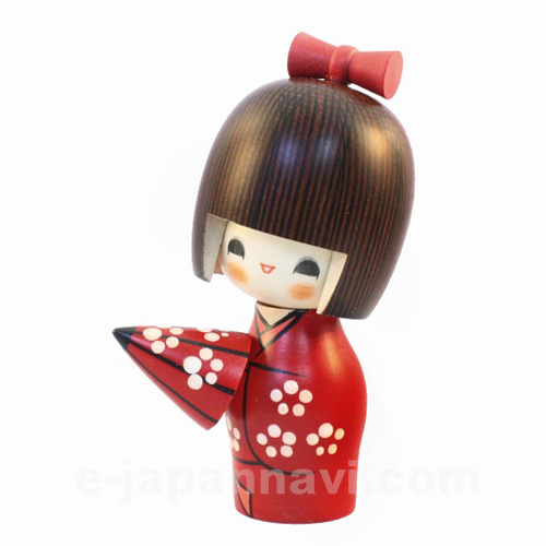 日本木雕娃娃避雨少女（紅）