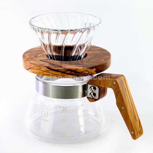 日本HARIO玻璃橄欖木咖啡壺＋濾杯組