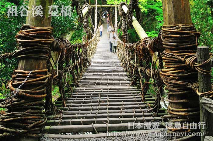 用粗大的藤條捆綁而成的祖谷蔓橋