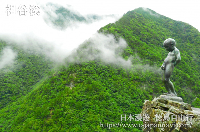 祖谷溪雲霧繚繞中的小便小僧氣勢滂薄