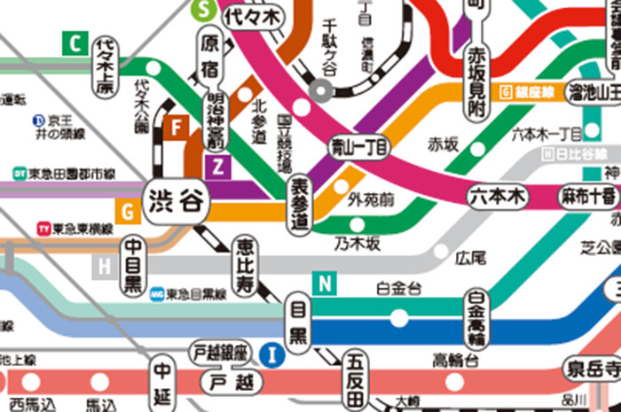 東京地鐵線路圖 澀谷車站一帶