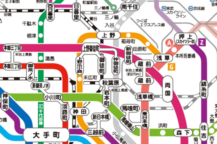 東京地鐵線路圖 上野車站一帶